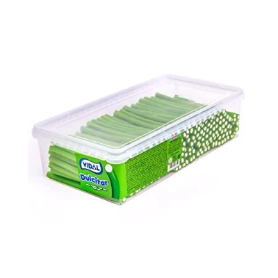 Afbeelding van Vidal Dulcitar appel lekkernijen. Zoethout gevuld met groene kleur en appelsmaak. 200 stuks.