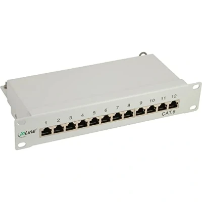 Image de Panneau à connexions InLine®, Cat.6 12x, 10, 1HE, gris clair, RAL7035