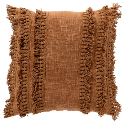 Afbeelding van Dutch Decor FARA Kussenhoes 45x45 cm 100% katoen met franjes Tobacco Brown bruin