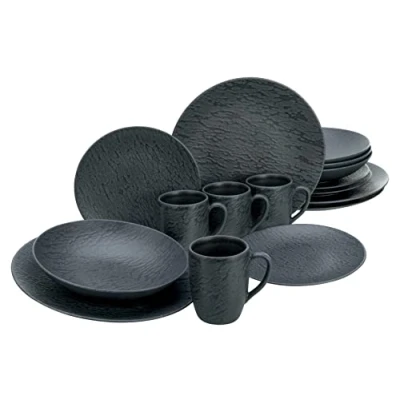 Afbeelding van CreaTable, 20539 Serie leisteen Black 16 delig tafelservies van aardewerk, vaatwasser en magnetronbestendig, gemaakt in Portugal