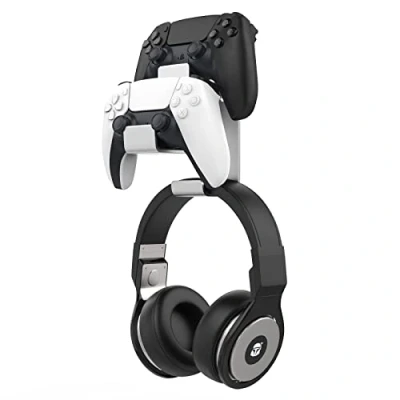 Afbeelding van MoKo Gamepadhouder, universele houder, compatibel met PS3, PS4, PS5, PC, Steam, Switch, 3 in 1 wandhouder van aluminiumlegering voor gamecontroller en headsets, zilver