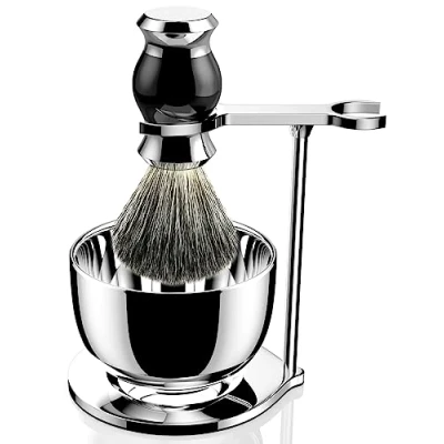 Afbeelding van GRUTTI luxe scheerkwast en scheerapparaat, standaard penseelhouder voor zeep scheerschaal dashaar, scheerset heren, zwart