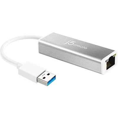 Afbeelding van j5create USB 3.0 Gigabit Ethernet JUE130 adapter, naar RJ45 10/100/1000 adapter voor Nintendo Switch/Mac OS/Windows OS/Chrome OS/Linux kernel, zilver