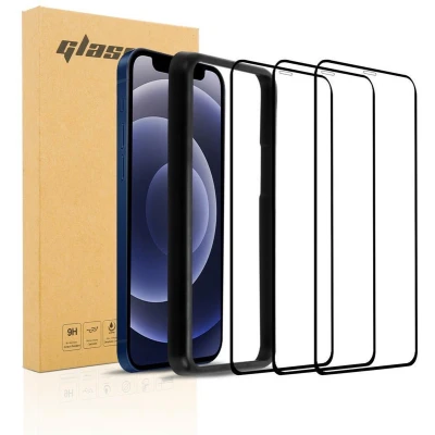 Afbeelding van Cadorabo 3x Volledig scherm pantserfolie geschikt voor Apple iPhone 12 PRO MAX in TRANSPARANT met ZWART Screenprotector Getemperd (Tempered) Display beschermend glas 9H hardheid 3D Touch Installatiegids