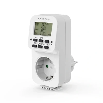 Afbeelding van sonero Digitale thermostaatcontactdoos met temperatuurregelaar, verwarming, koeling, timer interne sensor, voor terrarium, broeikas, rookoven, 3600 W, wit