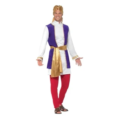 Afbeelding van Smiffy&#039;s 1001 Nacht &amp; Arabisch Midden Oosten Kostuum Koninklijke Arabische Man Rood Paars Goud Rood, Paars, Medium Carnavalskleding Verkleedkleding