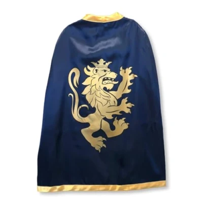 Afbeelding van Liontouch Edele riddercape, blauw Middeleeuwse speeljas voor kinderen met gouden leeuwenthema verkleedpartijen, elegante outfits en koninklijke kostuums