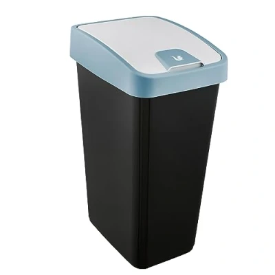 Afbeelding van Keeeper Afvalbak met flip deksel 64x40x30 45 L zwart/blauw