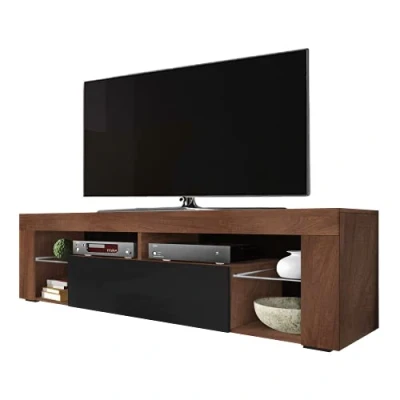 Afbeelding van Selsey Hugo TV kast/TV bank, 140 cm (zonder LED, walnoot, Caravaggio, hoogglans zwart)