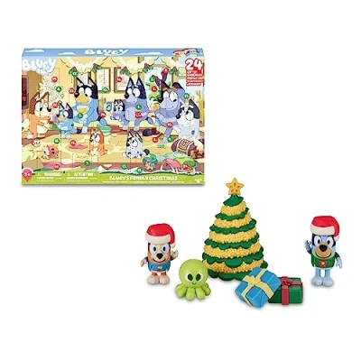 Afbeelding van Bluey Adventskalender met 24 delen, inclusief figuren uit de serie en accessoires, voor jongens meisjes vanaf 3 jaar, beroemd (BLY54000)