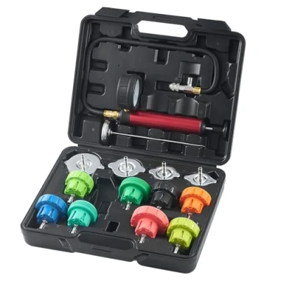 Image de VEVOR 14 PCS Kit de Testeur Pression du Liquide Refroidissement Radiateur Universel avec Pompe Manuelle Adaptateurs Capuchons Test à Code Couleur Boîte Outils pour Voitures Motos Camions