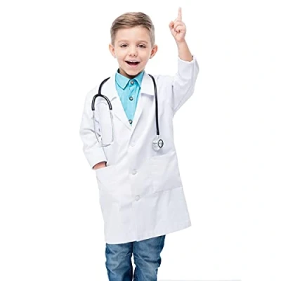 Afbeelding van Laboratoriumjas voor kinderen, wit katoen, chemie, waflyer jongens en meisjes, lange mouwen, wetenschappelijke sleutel, met zak knoop, studenten dames, ziekenhuis, Wit.