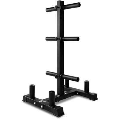 Afbeelding van SereneLife Schijvenstandaard, 6 Pins Olympische Halterschijvenrek &amp; 4 Halterstangen Capaciteit van 360 kg, Gym Organizer, Krasbestendig Frame, Gemakkelijk te Monteren, Compact Ruimtebesparend