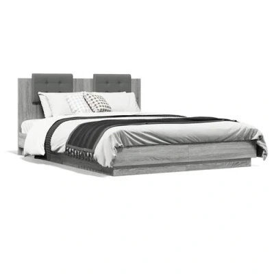 Afbeelding van vidaXL Bedframe met hoofdbord en LED grijs sonoma eiken 140x200 cm