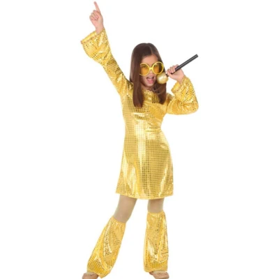 Afbeelding van Kostuums voor Kinderen Disco Gouden (2 Onderdelen) (3 pcs) Maat 10 12 Jaar