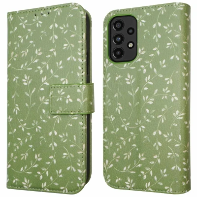 Afbeelding van iMoshion Hoesje Geschikt voor Samsung Galaxy A33 Met Pasjeshouder Design Bookcase smartphone Groen / Green Flowers