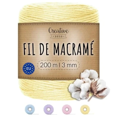 Afbeelding van Creative Deco Macrame Koord Katoenen Geel Licht 200 m 2 3 mm Dikte