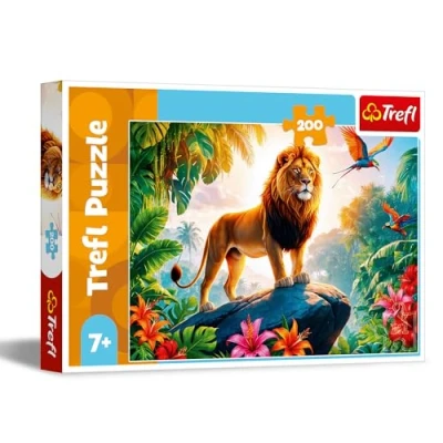 Afbeelding van Trefl de koning van jungle puzzel 200 stukjes kleurrijke met dieren, voor kinderen vanaf 7 jaar