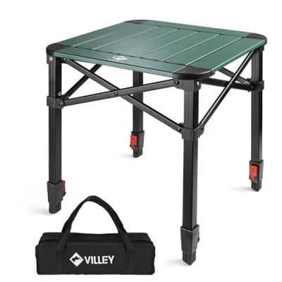 Afbeelding van VILLEY Campingtafel, opvouwbaar, kleine picknicktafel, aluminium, draagbare buitentafel met opbergtas, in hoogte verstelbaar, voor wandelen, keuken, tuin, strand