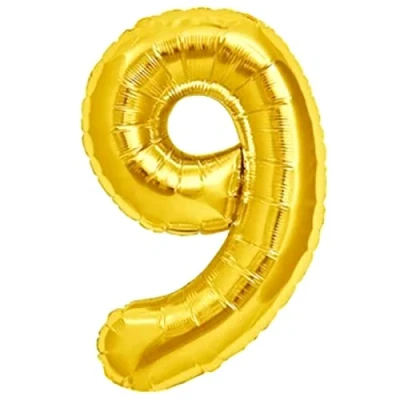 Afbeelding van Ballon voor de 9e verjaardag, Cijfer 9, goud, metallic XXL, reuze, 100 cm, verjaardagsdecoratie Lucht of helium