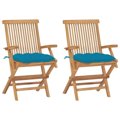 Afbeelding van Tuinstoelen 2 st met lichtblauwe kussens massief teakhout