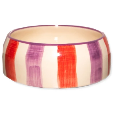 Afbeelding van Dogguo Stripe Dogbowl Paars&amp;Rood&amp;Beige Hondenvoerbak Ø20 cm