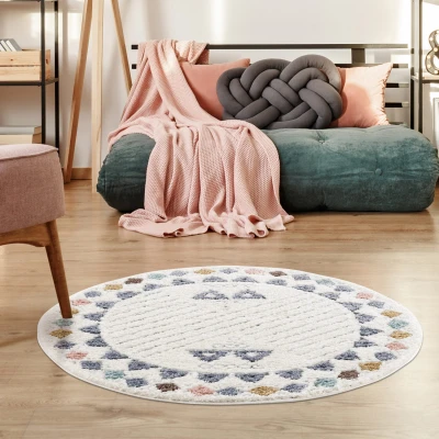Afbeelding van Vloerkleed Focus Anime Hoogpolig Fluffy Scandinavisch Multikleur Creme 160 cm Rond Polypropyleen Tapijtenloods