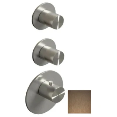 Afbeelding van SB 316 AESTHETICS Round Inbouw thermostaatkraan met 3 uitgangen omsteller en stopkraan PVD koper geborsteld 1208954950