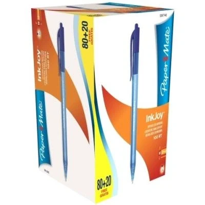 Image de Paper Mate Inkjoy 100 Lot De 80+20 Stylos À Bille Rétractables Pointe Moyenne Bleu