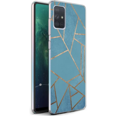 Afbeelding van iMoshion hoesje Siliconen Geschikt voor Samsung Galaxy A71 Design Blauw / Meerkleurig Goud Blue Graphic