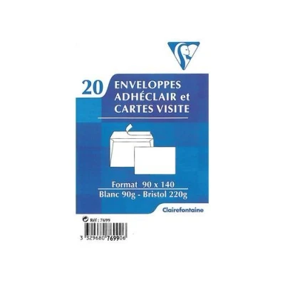 Afbeelding van Clairefontaine 7699C enveloppen, wit, 90 x 140 mm, zelfklevend, g/m², 20 kaarten, 82 128 220 g/m²