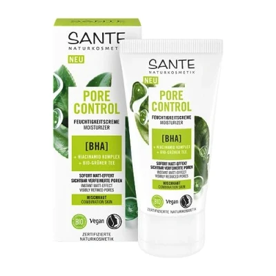 Afbeelding van SANTE Naturkosmetik Pore Control BHA Vochtinbrengende crème met biologische groene thee, complex en niacinamide, veganistische dagcrème voor gemengde huid, poriënverstevigende gezichtsverzorging