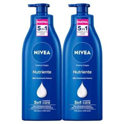 Afbeelding van Nivea Voedende lichaamscrème 48 uur serum intensieve hydratatie met amandelolie en vitamine E voor droge zeer huid, 2 flessen van 500 ml
