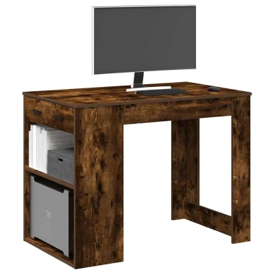 Afbeelding van vidaXL Bureau met lade&amp;plank 102x62x77,5 cm bewerkt hout gerookt eiken