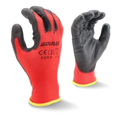 Afbeelding van EDIMAX, Werkhandschoenen, 12 paar, snijbestendig, slijtvast, niveau 3, coating van PU nylon, veelzijdig, mechanische en industriële bescherming (M/8)