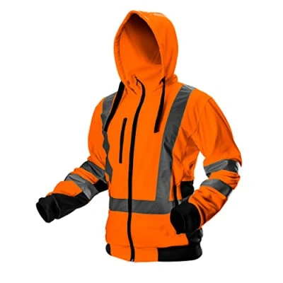 Afbeelding van NEO TOOLS veiligheidsjas voor heren met reflecterende strepen, kap, opstaande kraag, fleecevoering, professionele lange mouwen, geel, Oranje