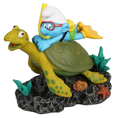 Afbeelding van Smurfs Aquadella Aquariumdecoratie Vissen Smurfen Onder Water Schildpad 12,9x7,5x12cm Meerkleurig 1st