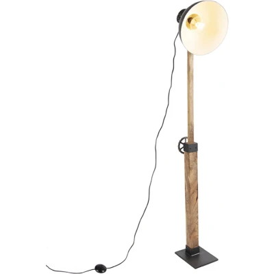 Afbeelding van QAZQA Industriele vloerlamp donkergrijs met mango hout Mangoes