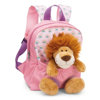 Afbeelding van NICI Kinderrugzak 21 x 26 cm roze met pluche leeuw 25 Zachte en pluizige kleuterschool schooltas afneembaar voor jongens meisjes van 2 tot 5 jaar