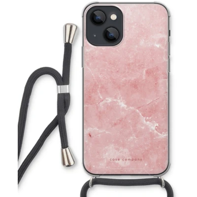 Afbeelding van Case Company® hoesje met Koord geschikt voor iPhone 13 mini Roze marmer Telefoonhoesje Zwart Extra Bescherming aan alle Kanten en Over de Schermrand