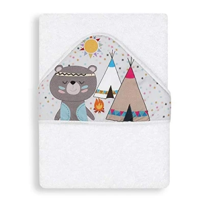 Afbeelding van Interbaby Badcape Indianenbeer Junior 100 Cm Katoen Wit