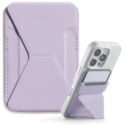 Afbeelding van MOFT Zelfklevende kaarthouder voor iPhone 16/15/14/13, compatibel met MagSafe, telefoonhouder van leer, MOVAS, 3 hoeken, 2 kaarten, smartphone handvat, licht, opvouwbaar en draagbaar (pioenroos)
