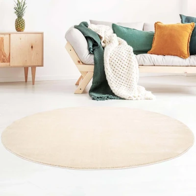 Afbeelding van Rond Vloerkleed Effen Velours Gala Ivoorwit 150 Cm