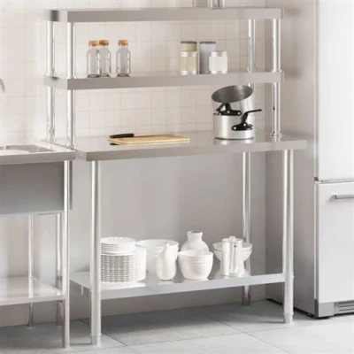 Image de vidaXL Table de travail cuisine avec étagère 110x55x150 cm inox3208903