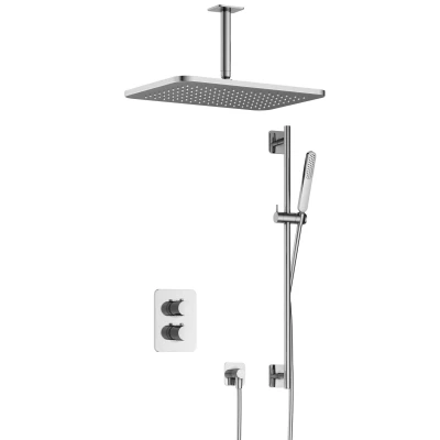 Afbeelding van Hotbath Gal Regendoucheset IBS40A Chroom Staaf Handdouche 40cm Hoofddouche 15cm Plafondbuis met glijstang