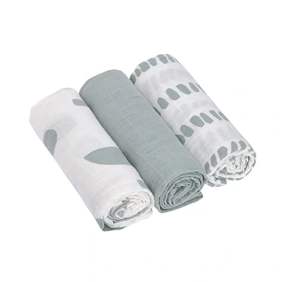Afbeelding van LÄSSIG Set van 3 katoenen inbakerdekens voor baby&#039;s 60 x cm Maat M Strokes zilvergrijs