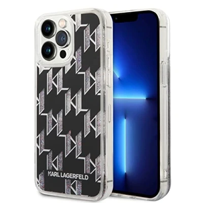 Afbeelding van Karl Lagerfeld Liquid Glitter Monogram Back Case Geschikt voor Apple iPhone 14 Pro Max (6.7&quot;) Zwart