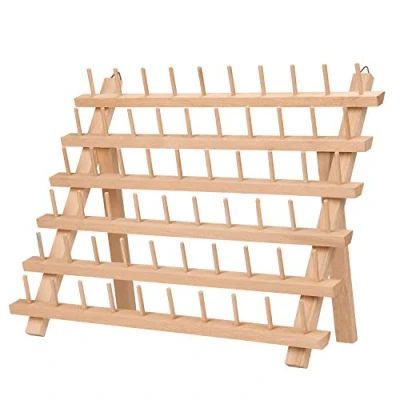Afbeelding van Kurtzy 60 Spoelen Houten Draad Rek Houder Draden Organiser Standaard met Muur Haken Staand of Muurgemonteerd Berkenhouten Naai Spoel Voor Boorduurwerk, Quilt en Naaigaren