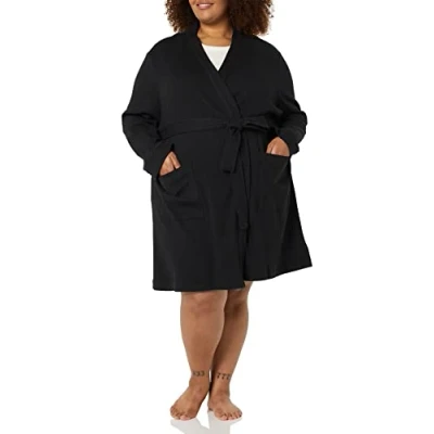 Image de Amazon Essentials Peignoir mi long léger gaufré pour femme (disponible en grande taille), noir, taille XS