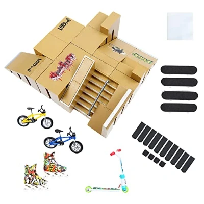 Afbeelding van IOUGDSEC Skateboard Park Hellingset voor Finger Kit Accessoires Training met 4 vingers Decks 2 Vinger Bike 1 paar schaatsen en Scooter